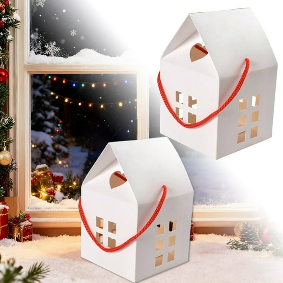 Solid Color Kraft Paper Gift Box, Small House Shape Hollow DIY Portable Gift Bag with Handles for Birthday Christmas Party Favors, Mini Decorative Packaging for Candies Jewelry Small Gifts