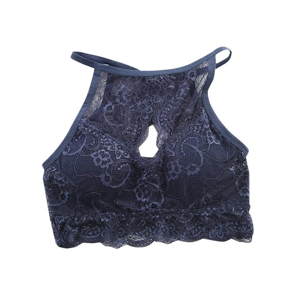 Solid Color Lace Bra Camisole Women's Integrated Daily Wear Comfort Stretch Adjustable Lingerie All Season Fashion #Blue,Free Size