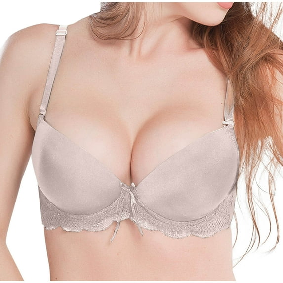 Solid Color Lace Bra Women's Comfortable Wireless Underwear for Everyday Wear, Gathering Soft Fabric C Cup Daily Use #Khaki,44