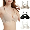 thumbnail image 1 of Solid Color Lace Front Button Bra, Cross Back Design, Women's Lingerie for Fashion or Everyday Wear, Comfortable and Seductive Beige,L, 1 of 9