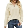 thumbnail image 1 of Solid Color Lapel Pullover for Women Winter Long Sleeve Blouse Loose-Fit Casual Tops, 1 of 4
