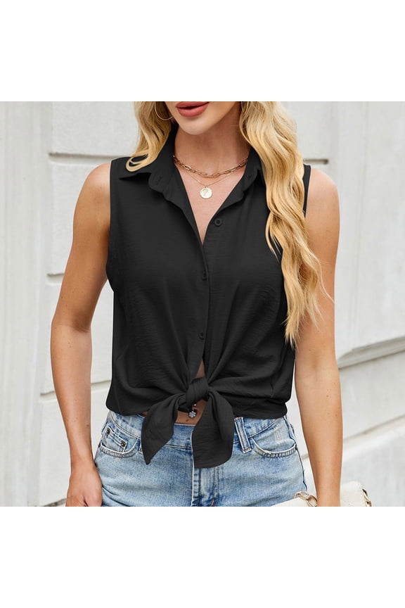 Solid Color Lapel Zipper Sleeveless Loose T Shirt Vest 3xl Tops Athletic Tops Women Apparel T Shirt Drinking Tops for Women Long Top for Women plus Size Top Women Beach Saying Tops for Women Corset