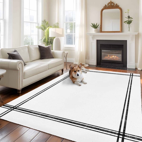 Solid Color Large Area Rugs 5x8 ft White Washable Rug Non Slip Indoor Carpet Absorbent Floor Mat for Living Room Bedroom Dining Room