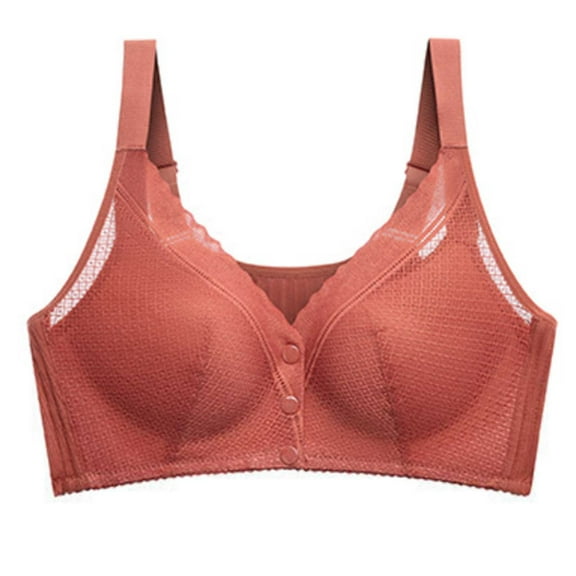 Solid Color Large Lace Front Button Bra Adjustable Straps No Steel Ring Breathable Women's Underwear for Sports Yoga Sleep #Brown,36/80