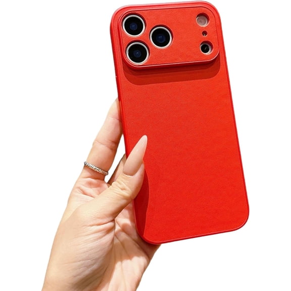 Solid Color Leather Camera Protection Phone Case for iPhone (iPhone 14 Pro Max,Red)