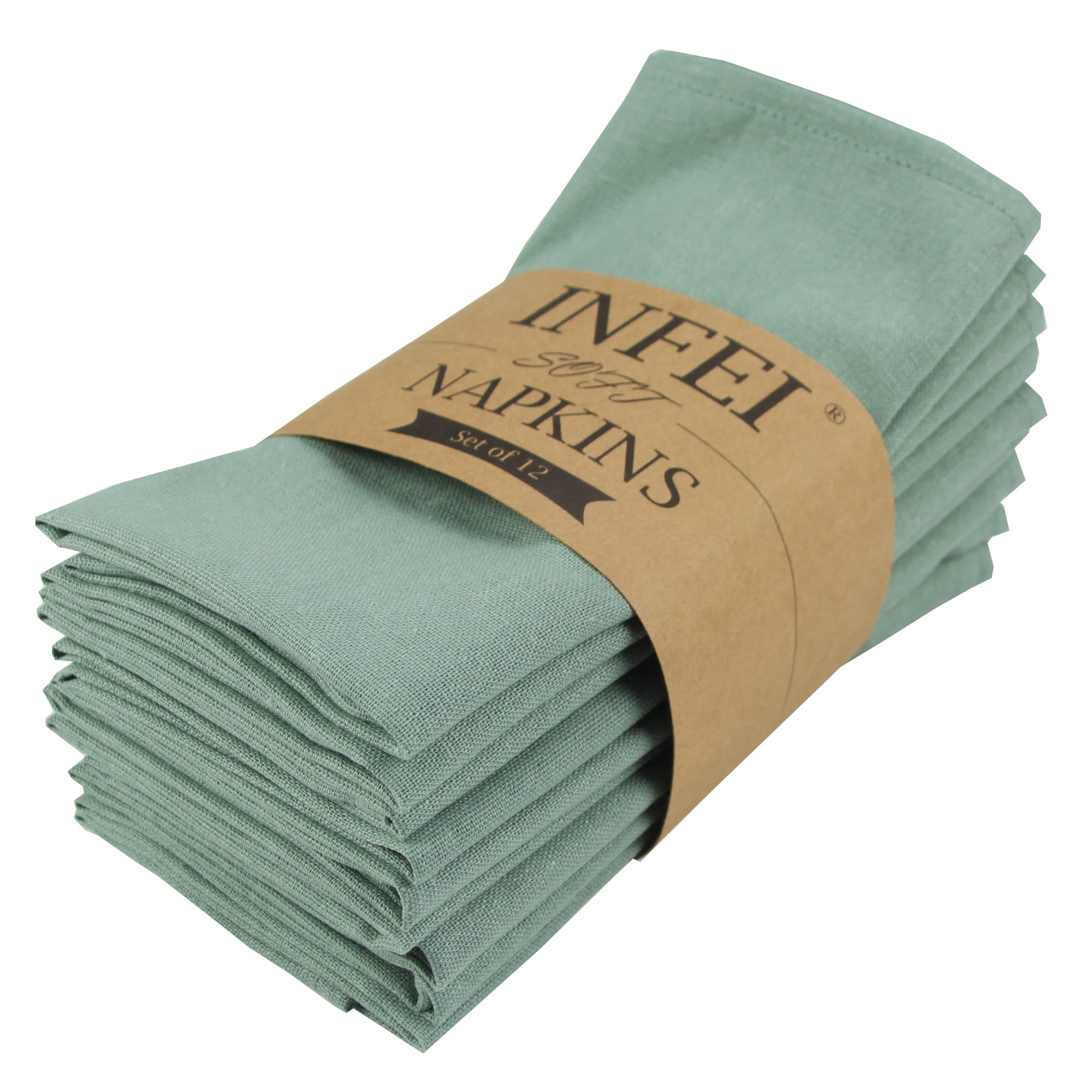 Sage Green Cotton Linen Blend Dinner Napkins Set of 12