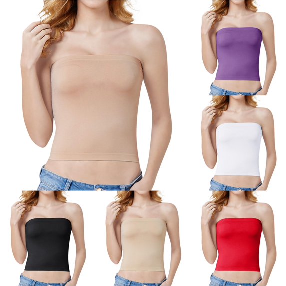 Solid‑Color Long Bandeau Bra Soft Stretchy Strapless Tube Top No‑Roll‑Up Everyday Basic Layering Undershirt
