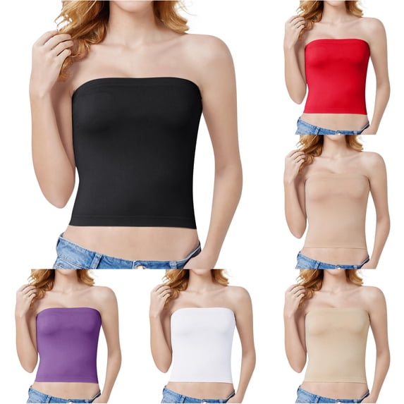 Solid‑Color Long Bandeau Bra Soft Stretchy Strapless Tube Top No‑Roll‑Up Everyday Basic Layering Undershirt