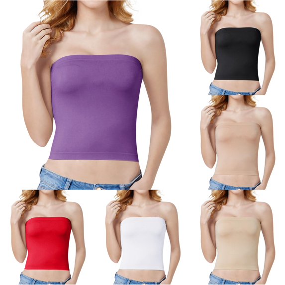 Solid‑Color Long Bandeau Bra Soft Stretchy Strapless Tube Top No‑Roll‑Up Everyday Basic Layering Undershirt