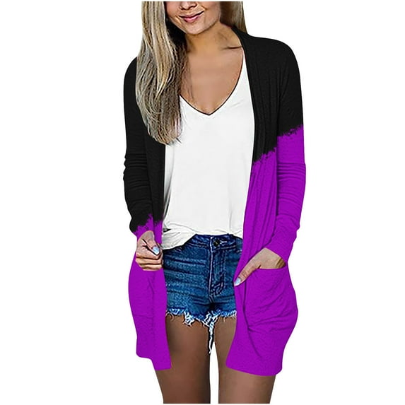 Solid Color Long Sleeve Cardigan for Women Casual Outerwear with Pockets Trendy Loose Middle Length Coat