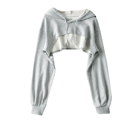 Solid Color Long Sleeve Crop Tops for Women Drawstring Trendy Hoodies Pullover