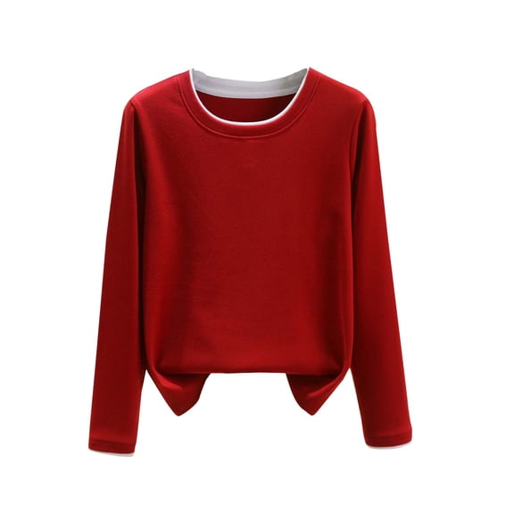 Solid Color Long Sleeve Tee Shirts for Women Loose Fit Tshirts Basic Tops Casual Crewneck Layering Undershirts