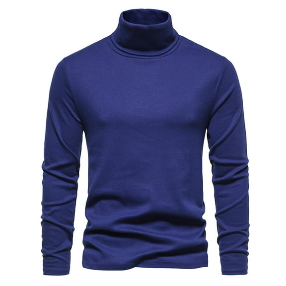 Solid Color Long Sleeve Tops for Men High Neck Bottom Pullover Winter Casual Stretchy Blouse