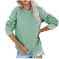thumbnail image 1 of Solid Color Long Sleeve Tops for Women Winter Round Neck Pullover Trendy Loose Casual T-Shirt, 1 of 6