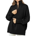 thumbnail image 1 of Solid Color Long Sleeve Women Zipper Sweater Casual Knit Pullover Jumper, 1 of 4