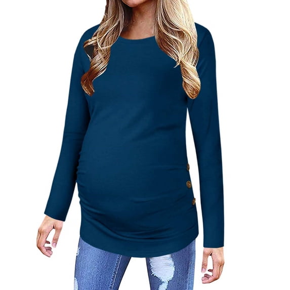 Solid Color Long Sleeved Women Maternity Shirt Pregnant Women Tops