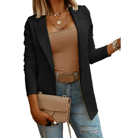 Solid Color Spring Fall Women Long Sleeve Casual Open Front Knit Blazer Coat