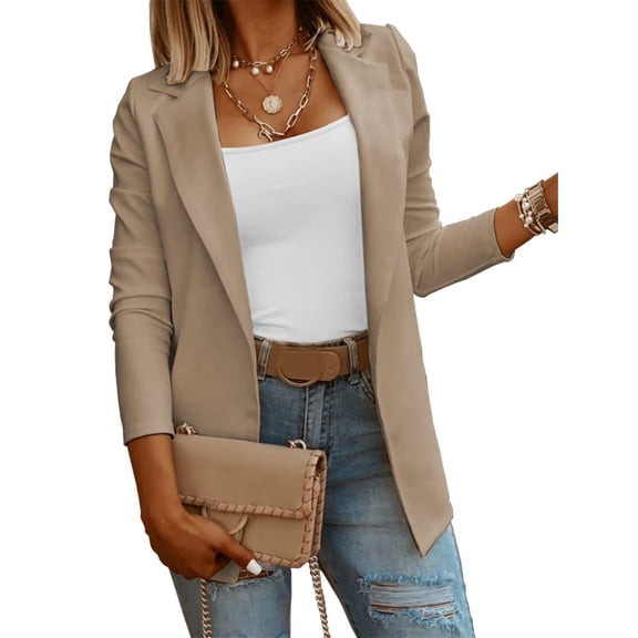Solid Color Spring Fall Women Long Sleeve Casual Open Front Knit Blazer Coat
