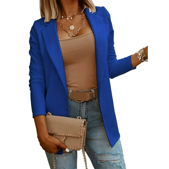 Solid Color Spring Fall Women Long Sleeve Casual Open Front Knit Blazer Coat