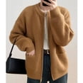 thumbnail image 1 of Solid Color Loose Knit Cardigan for Women with Dual Zippers and Pockets, 1 of 7