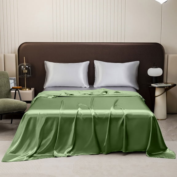Solid Color Luxury Silk-Like Satin Bed Sheet, Soft Breathable Washable Bedding, Wrinkle & Fade Resistant for Bedroom Hotel Home Dorm Gift,F