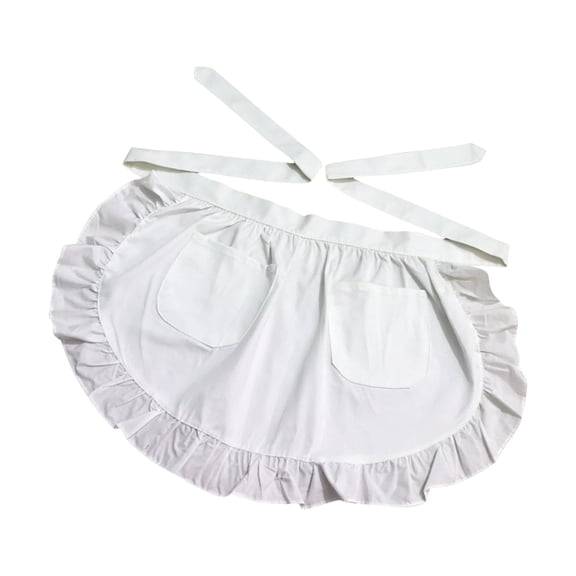 Solid Color Maid Waist Apron for Women Vintage Ruffled Frilly Design Half Apron with Pockets for Waitressing and Cosplay