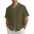 thumbnail image 1 of Solid Color Male Casual Button Blouse Short Sleeved Tops, 1 of 3
