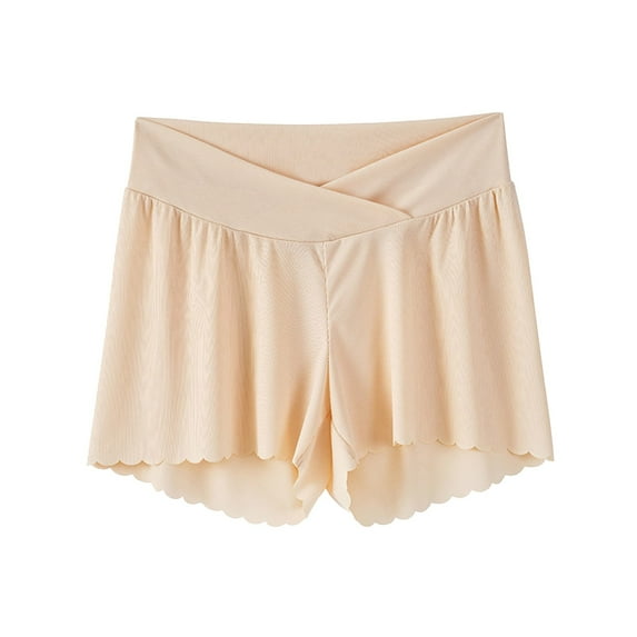 Solid Color Maternity Pants Summer Leggings Women's Loose Belly Support Pants Maternity Pants Leggings Shorts Beige L