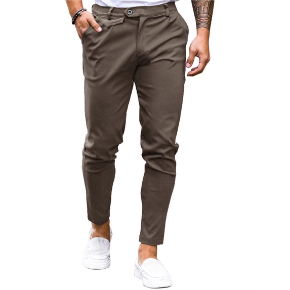 Solid Color Men Casual Pencil Pants Long Trousers