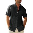 thumbnail image 1 of Solid Color Men Short Sleeved Stand Collar Button Blouse With Pocket, 1 of 5