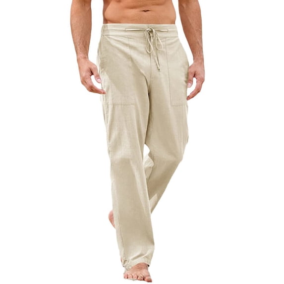 Solid Color Men Straight-Legs Casual Pants Male Drawstring Long Pants