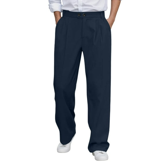 Solid Color Men's Casual Dress Pants Comfortable Flat Front Trousers For Business Daily Wear Stretch Waistband