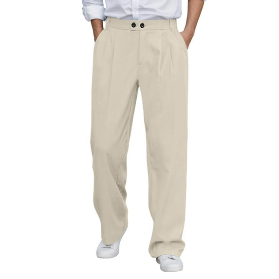 Solid Color Men's Casual Dress Pants Comfortable Flat Front Trousers For Business Daily Wear Stretch Waistband