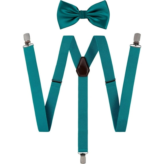 Solid Color Men's Suspender + Woven Bow Tie Set for Wedding : Vivid Color, Adjustable Brace, Strong Clip, Elastic Band