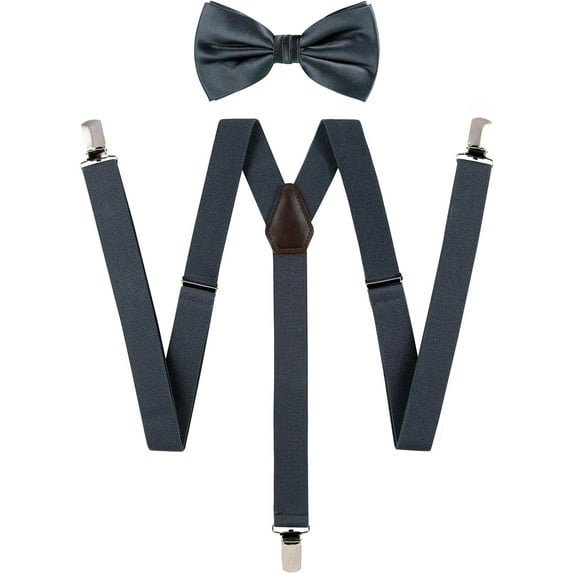 Solid Color Men's Suspender + Woven Bow Tie Set for Wedding : Vivid Color, Adjustable Brace, Strong Clip, Elastic Band