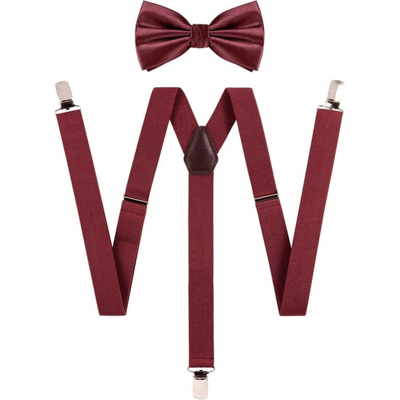 Solid Color Men's Suspender + Woven Bow Tie Set for Wedding : Vivid Color, Adjustable Brace, Strong Clip, Elastic Band