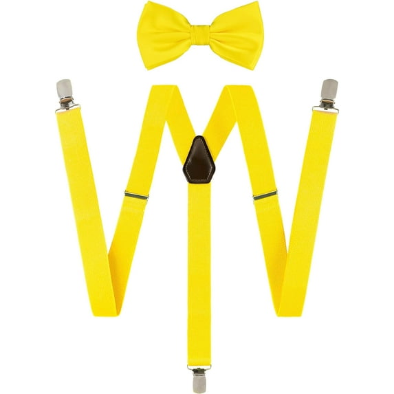 Solid Color Men's Suspender + Woven Bow Tie Set for Wedding : Vivid Color, Adjustable Brace, Strong Clip, Elastic Band