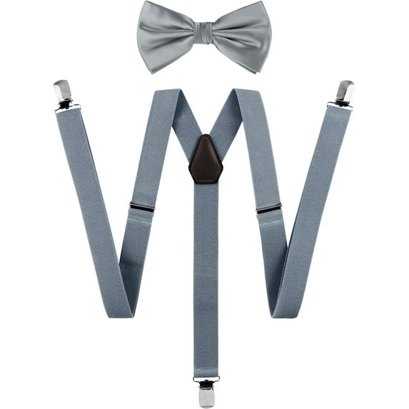 Solid Color Men's Suspender + Woven Bow Tie Set for Wedding : Vivid Color, Adjustable Brace, Strong Clip, Elastic Band
