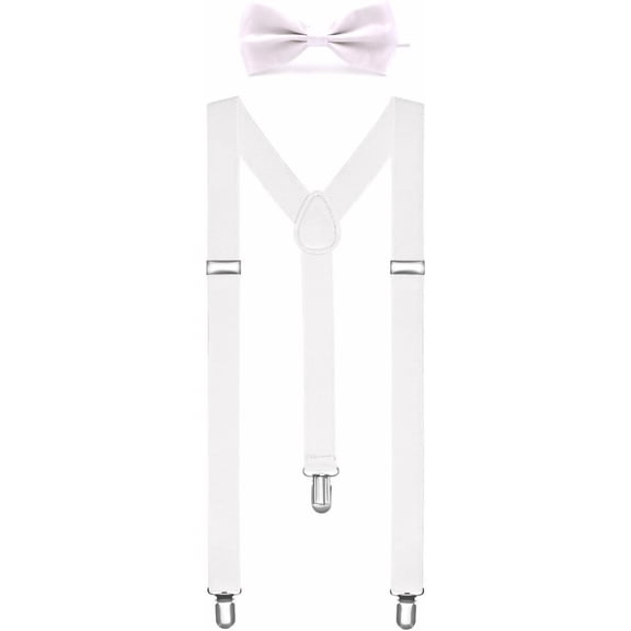 Solid Color Mens Suspender Bow Tie Set Clip On Y Shape Adjustable Braces
