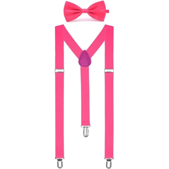 Solid Color Mens Suspender Bow Tie Set Clip On Y Shape Adjustable Braces