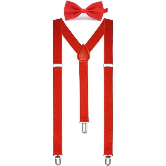 Solid Color Mens Suspender Bow Tie Set Clip On Y Shape Adjustable Braces