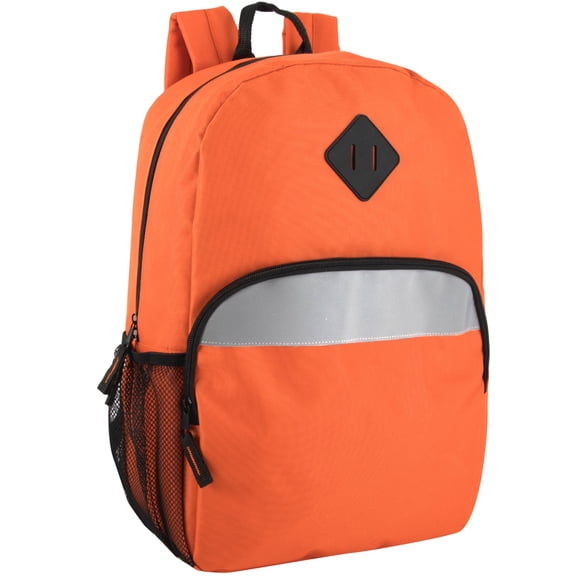Trailmaker 17" Backpack – Reflective School Backpack with Padded Straps, Water Bottle Pockets for Kids & Adults, School Travel Camp (Orange)