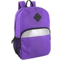 thumbnail image 1 of Solid Color Mesh Side Pocket Backpack with Front Reflective Stripe for Travel, Hiking, Camping, Gym and Commuting in Purple, 1 of 6