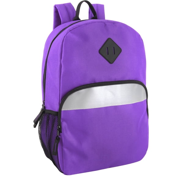 Trailmaker 17" Backpack – Reflective School Backpack with Padded Straps, Water Bottle Pockets for Kids & Adults, School Travel Camp (Purple)