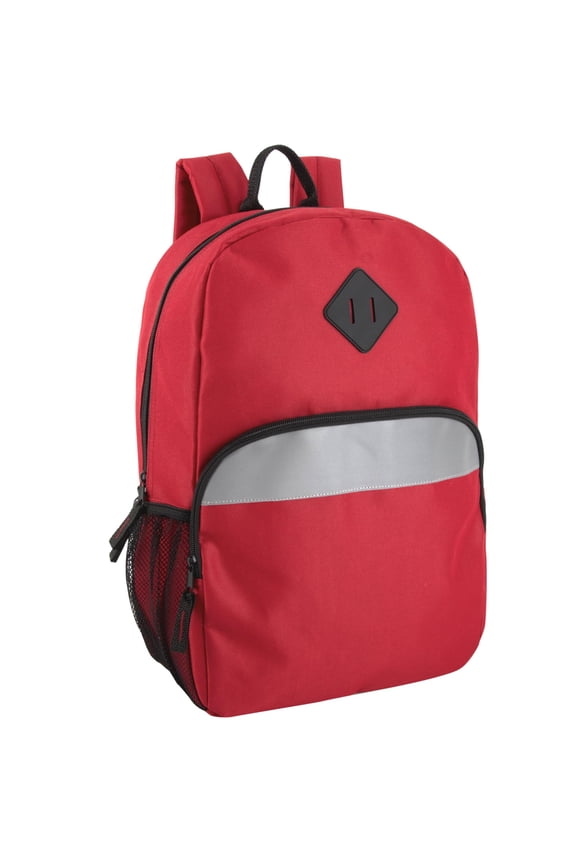 Solid Color Mesh Side Pocket Backpack with Front Reflective Stripe for Travel, Hiking, Camping, Gym and Commuting in Red