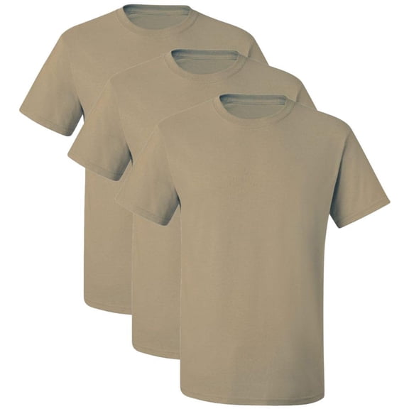 Solid Color Military Style T-Shirts | Poly/Cotton Army Short Sleeve Crewneck Tee Shirts | 3 Pack (Khaki, Small)