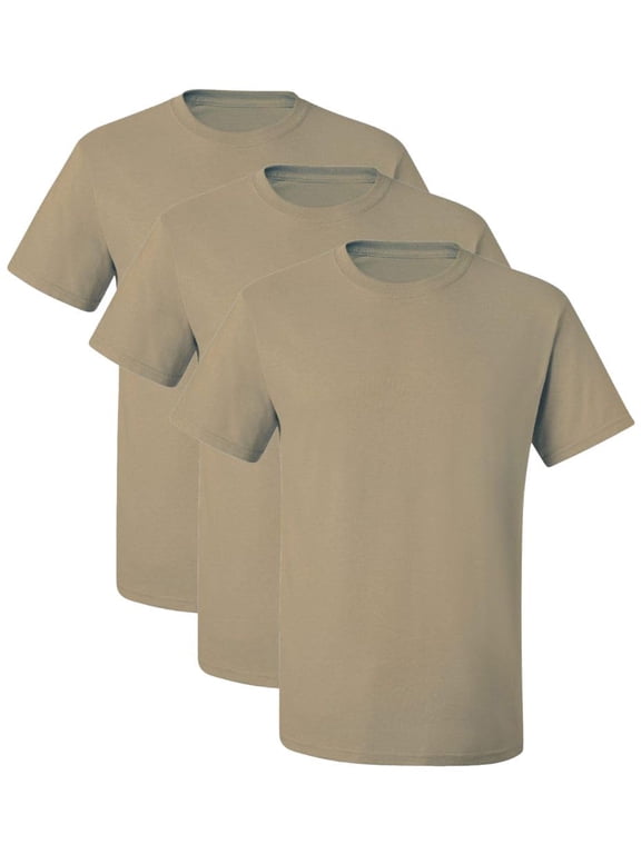 Solid Color Military Style T-Shirts | Poly/Cotton Army Short Sleeve Crewneck Tee Shirts | 3 Pack (Khaki, X-Large)