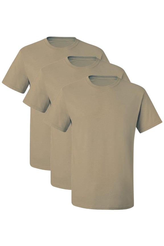 Solid Color Military Style T-Shirts | Poly/Cotton Army Short Sleeve Crewneck Tee Shirts | 3 Pack (Khaki, X-Large)