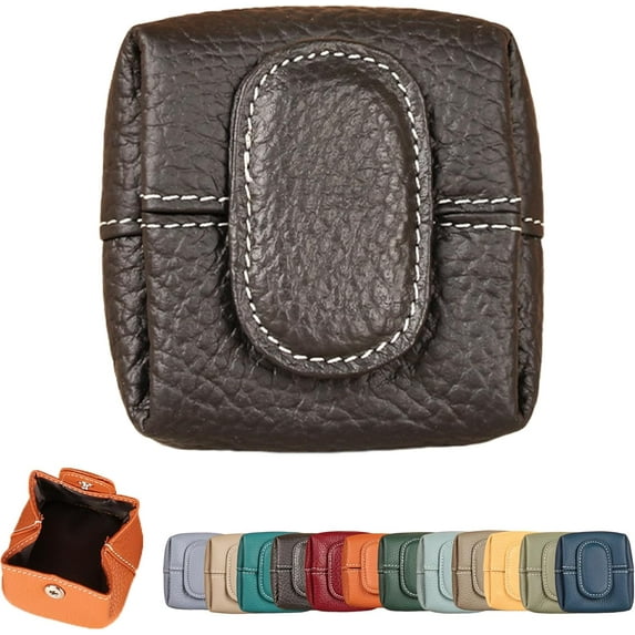 Solid Color Mini Coin Purse, PU Leather Solid Change Purse for Women, Genuine Leather Mini Jewelry Box for Women, Portable Vintage Change Cash Holder Pocket Wallet Coin Storage Bag