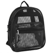 Solid Color Mini Mesh Backpack with Front Zippered Pocket in Black